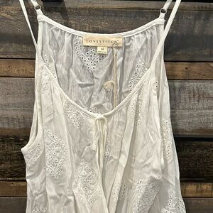 Women's Love stitch White cross front, adjustable cami straps, eyelet design, M